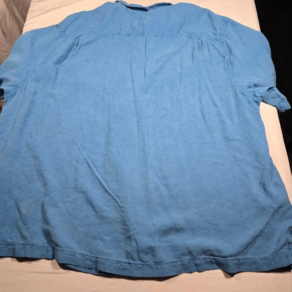 Tommy Bahama Mens Blue 100% Silk Floral Short Sleeve Camp Shirt Size 2XL